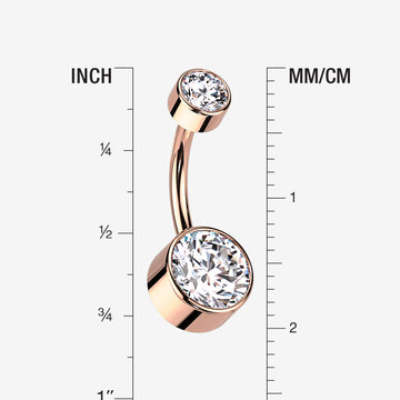Detail View 1 of Implant Grade Titanium Rose Gold Internally Threaded Bezel Set Gem Belly Button Ring-Clear Gem